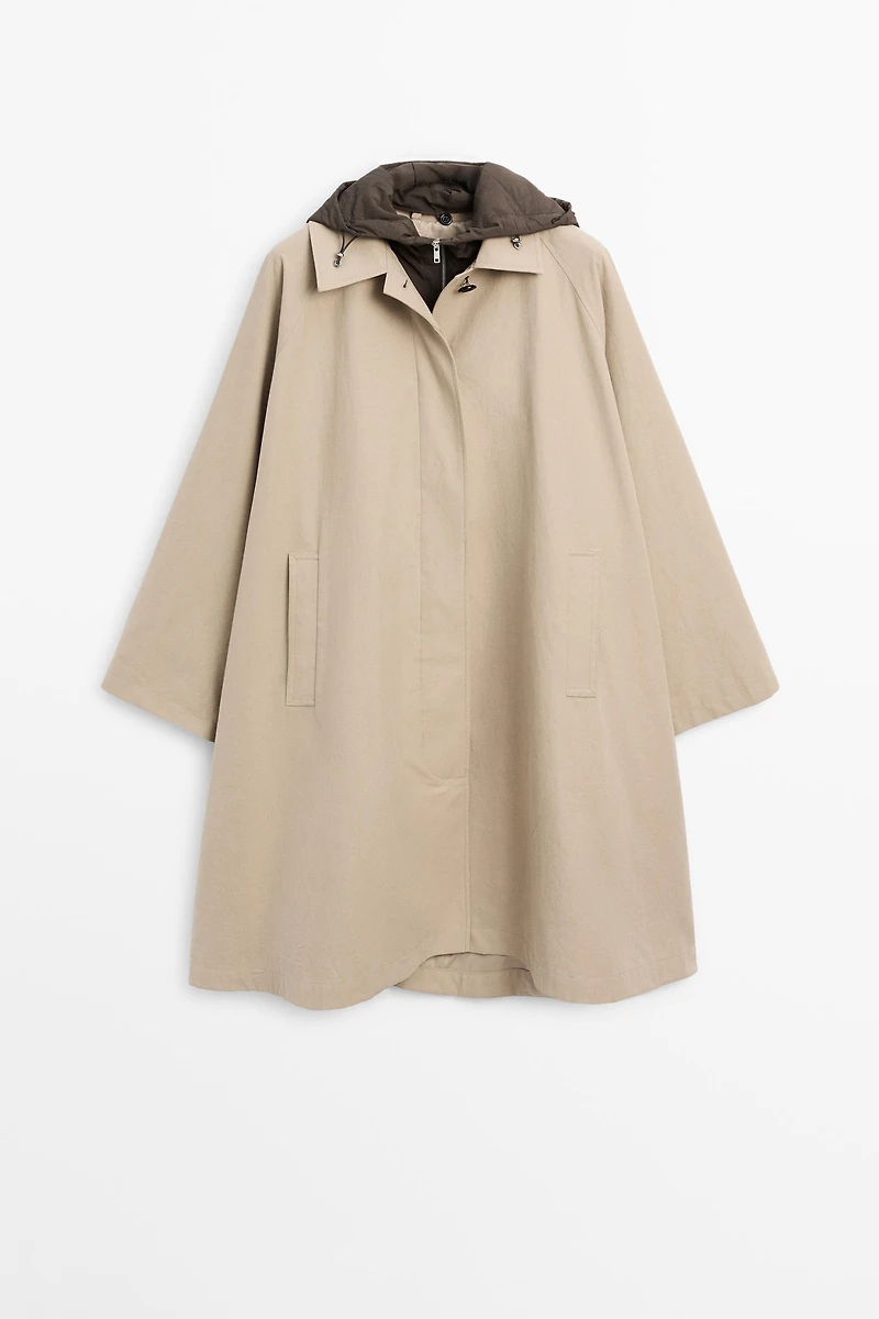 Cape trench coat with hood