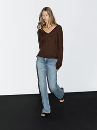 V-neck cable-knit sweater