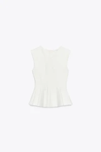 SLEEVELESS INTERLOCK PEPLUM TOP