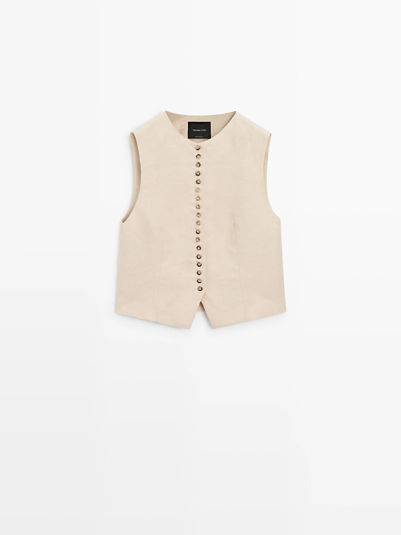 Buttoned linen blend waistcoat