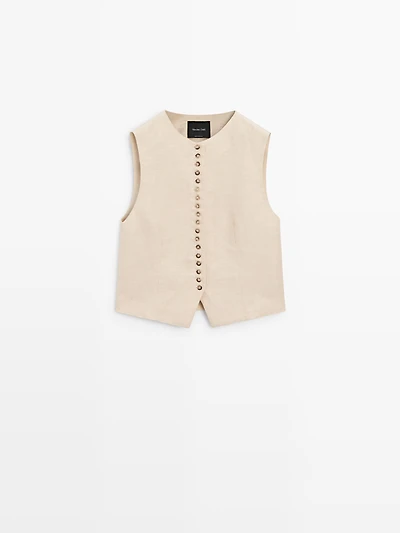 Buttoned linen blend waistcoat