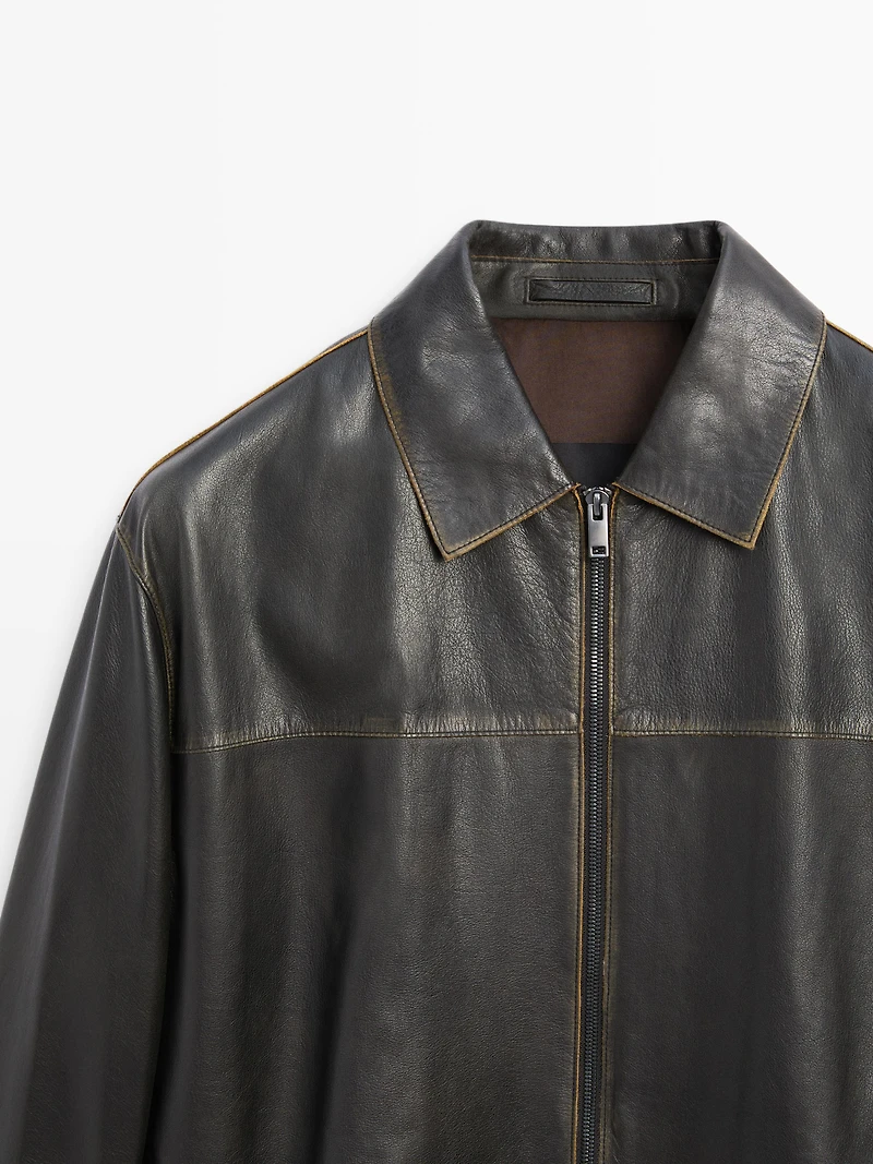 Distressed effect leather jacket