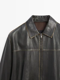Distressed effect leather jacket