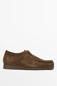 Split suede leather moc toe shoe