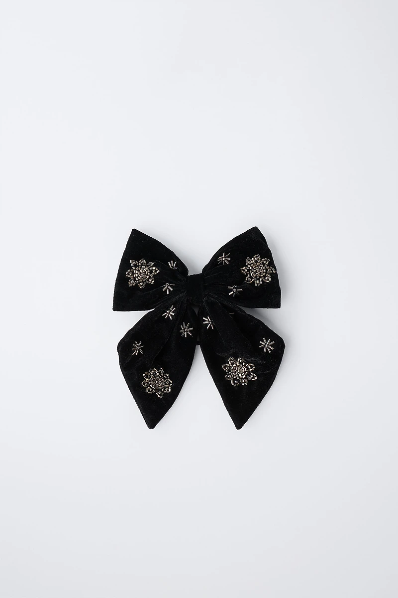 VELVET SEQUIN BOW HAIR TIE AND CLIP