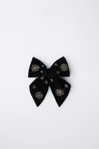 VELVET SEQUIN BOW HAIR TIE AND CLIP