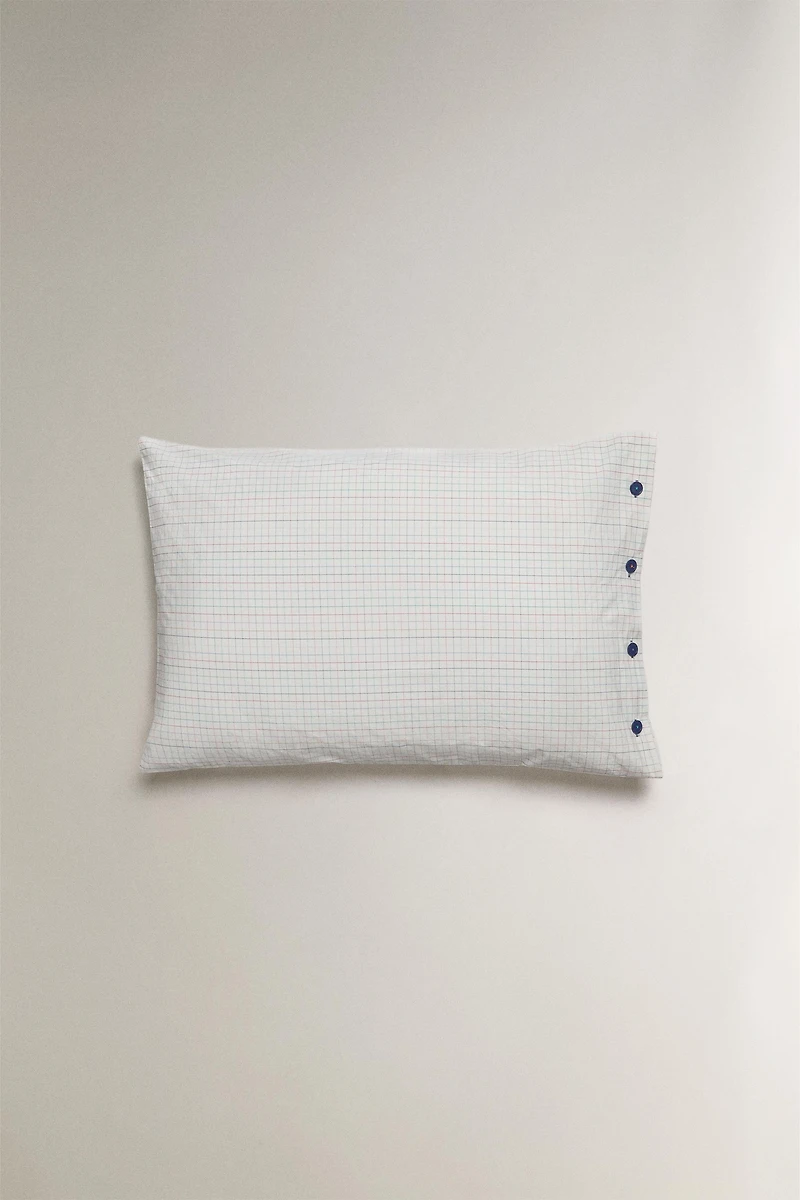 KIDS' CHECK COTTON PILLOWCASE