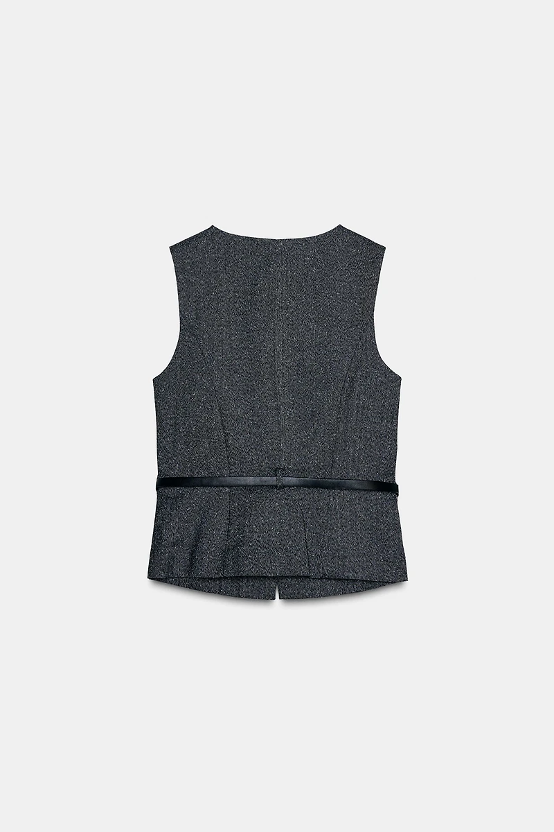 BELTED MARLED KNIT VEST TOP