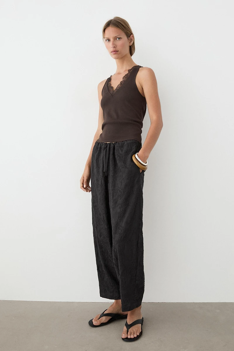 V-neck top with lace detail