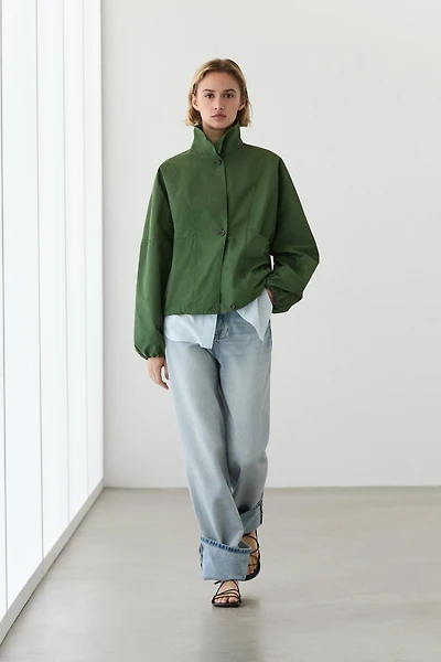 Bomber jacket with puff sleeves