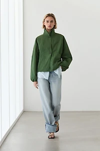 Bomber jacket with puff sleeves