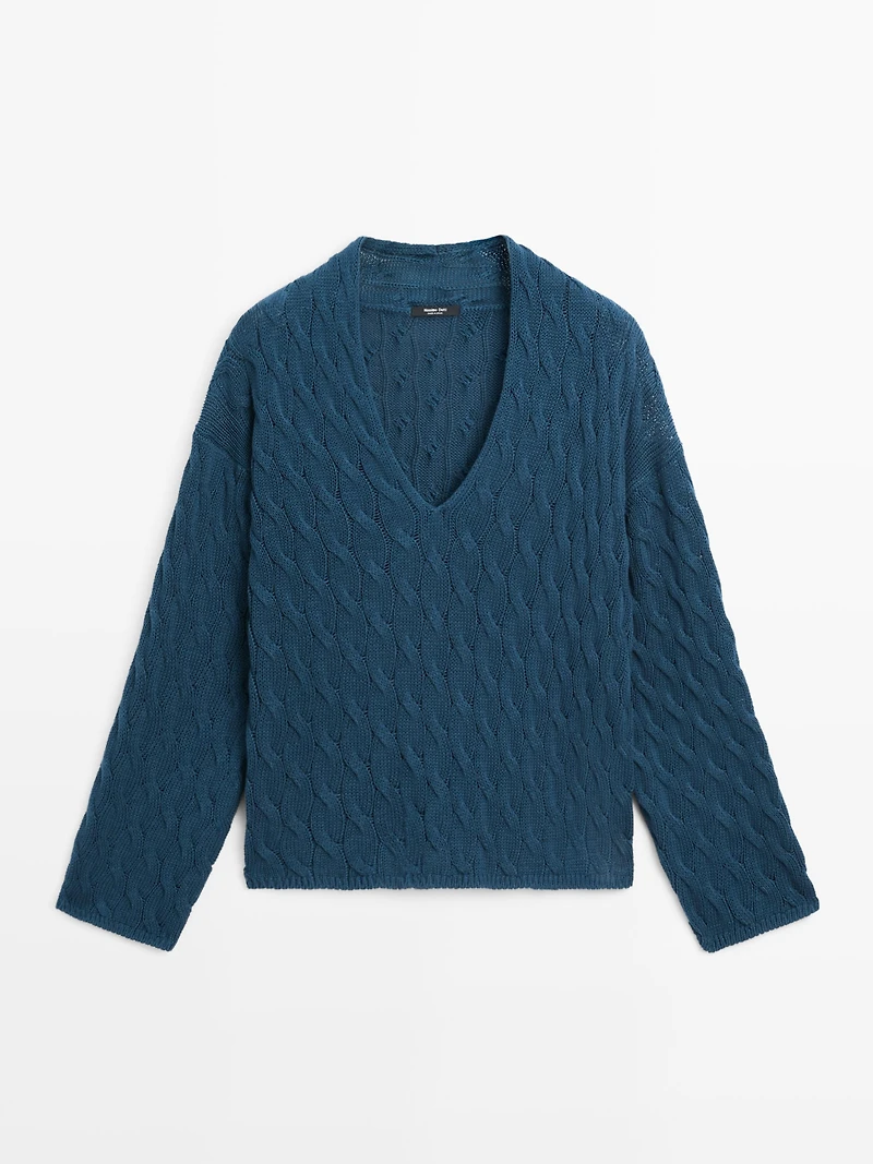 Cotton blend knit sweater with knot details