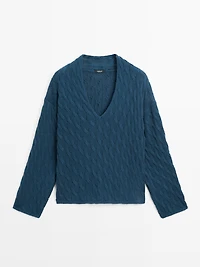 Cotton blend knit sweater with knot details