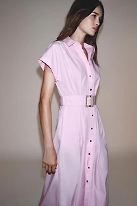 BELTED POPLIN MIDI DRESS