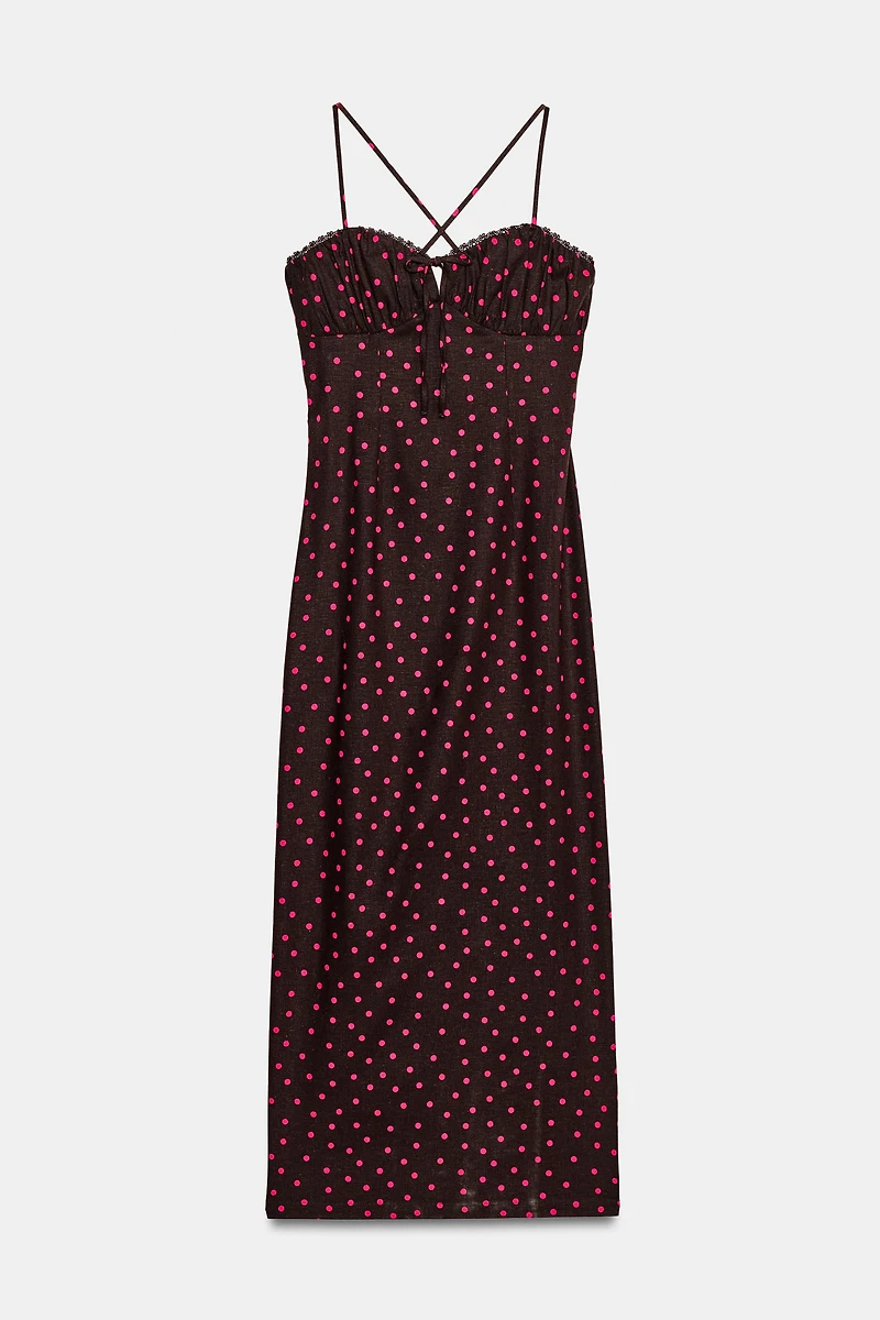 LINEN POLKA DOT MIDI DRESS