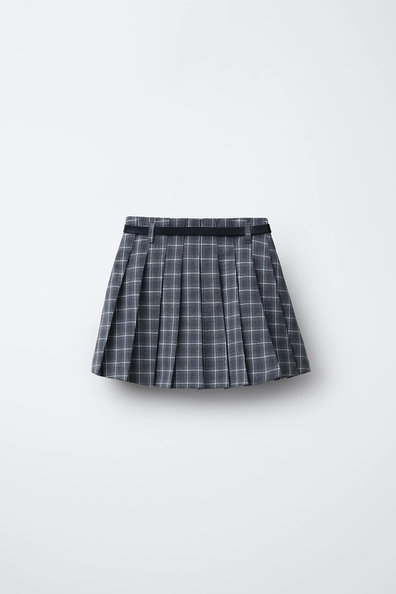 PLAID BELTED SKORT