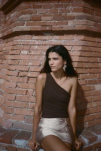 ASYMMETRIC DRAPED TULLE BODYSUIT