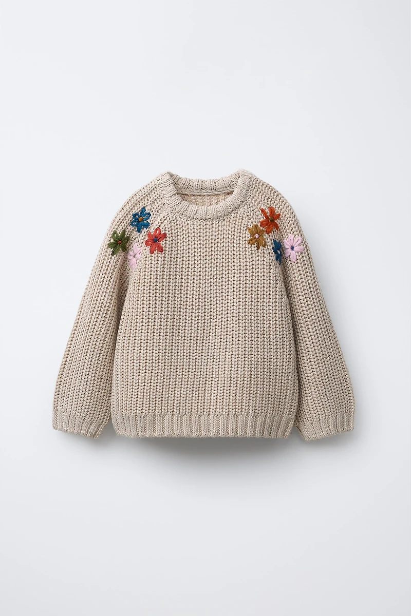 EMBROIDERED FLORAL KNIT JUMPER