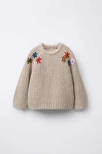 EMBROIDERED FLORAL KNIT JUMPER