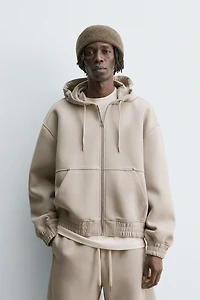NEOPRENE EFFECT HOODIE ZIP-UP SWEATSHIRT