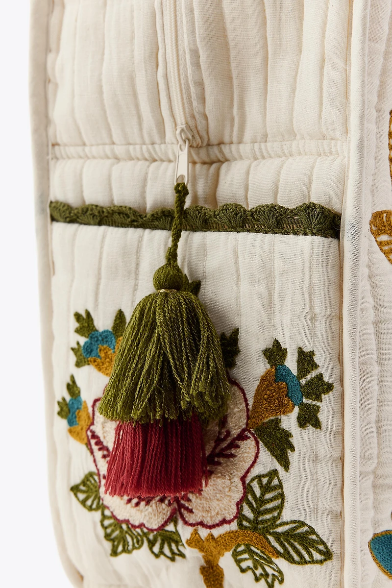 FLORAL EMBROIDERY QUILTED BAG