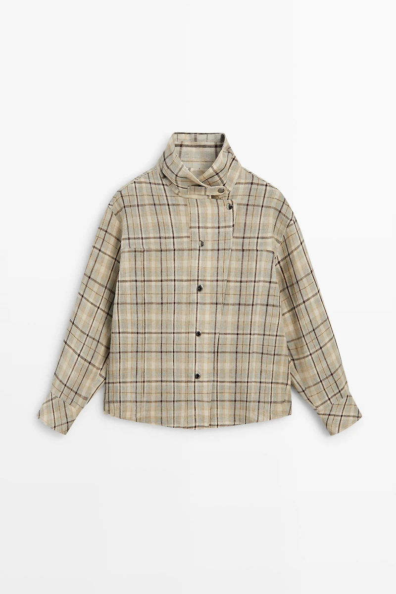 100% linen check shirt with snap buttons