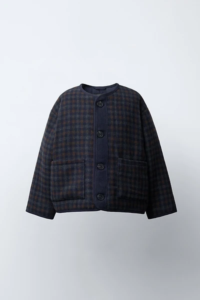 MANTEAU À CARREAUX TEXTURÉ AVEC LAINE