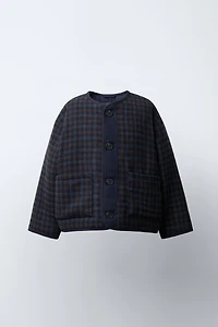 MANTEAU À CARREAUX TEXTURÉ AVEC LAINE