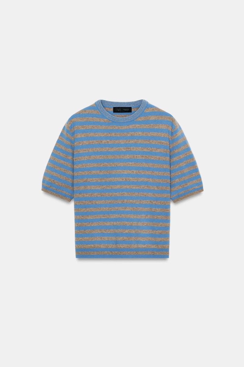100% WOOL STRIPED SHORT SLEEVE JUMPER