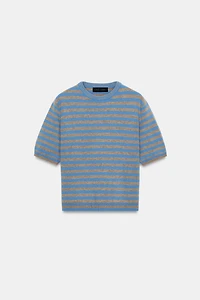 100% WOOL STRIPED SHORT SLEEVE JUMPER