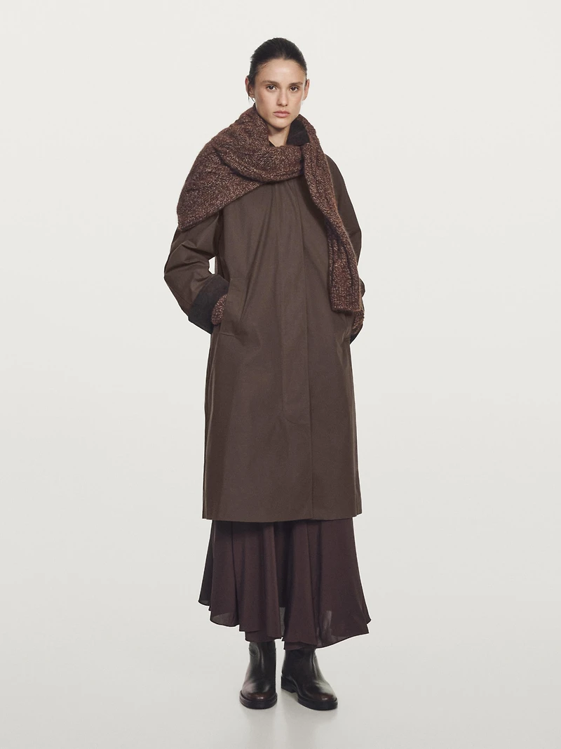 Long waxed parka with corduroy detail