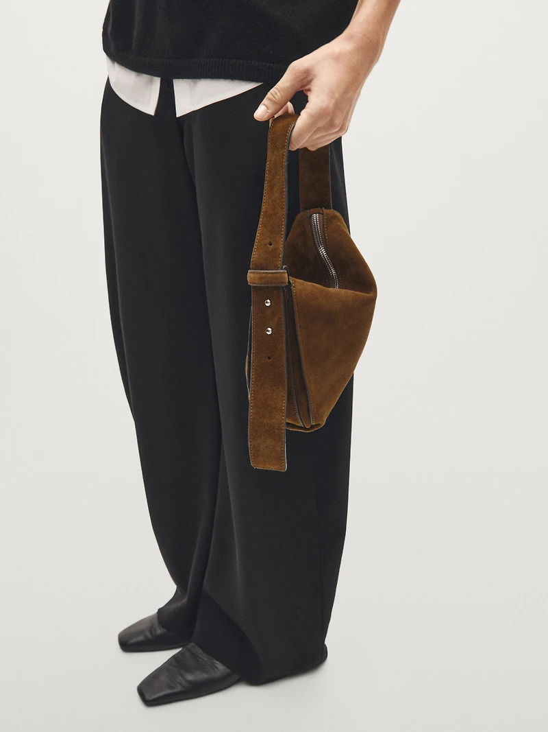 Petit sac porté épaule en croûte de cuir