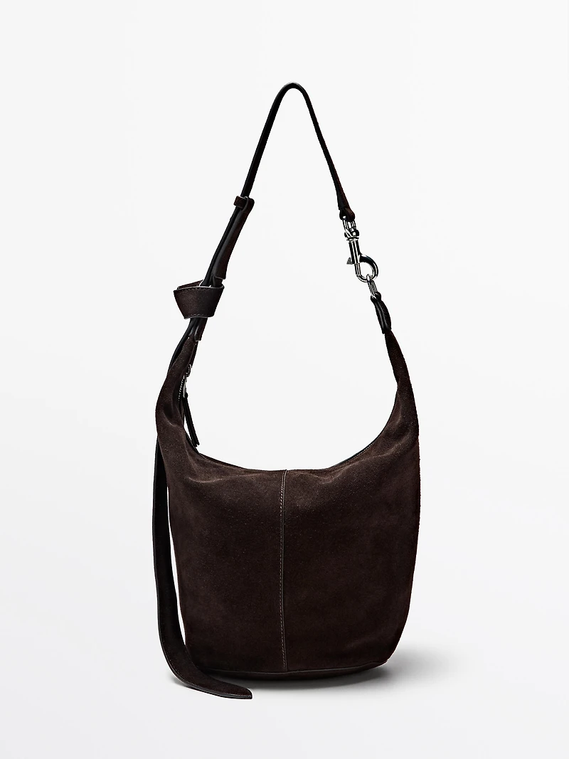 Split suede leather bucket bag