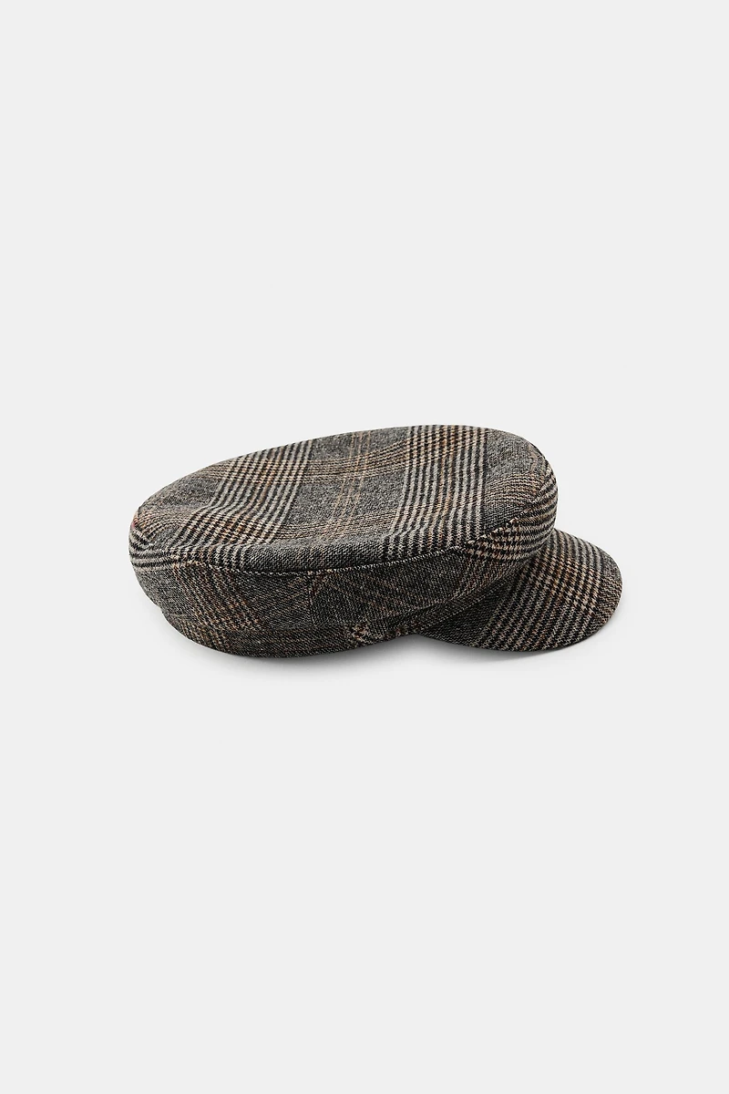 WOOL BLEND PLAID NAUTICAL CAP