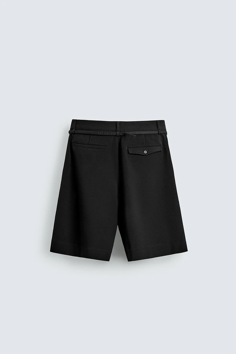 BELTED PLEATED RELAXED FIT SHORTS