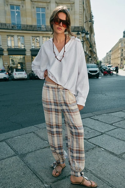PLAID BOW BALLOON PANTS