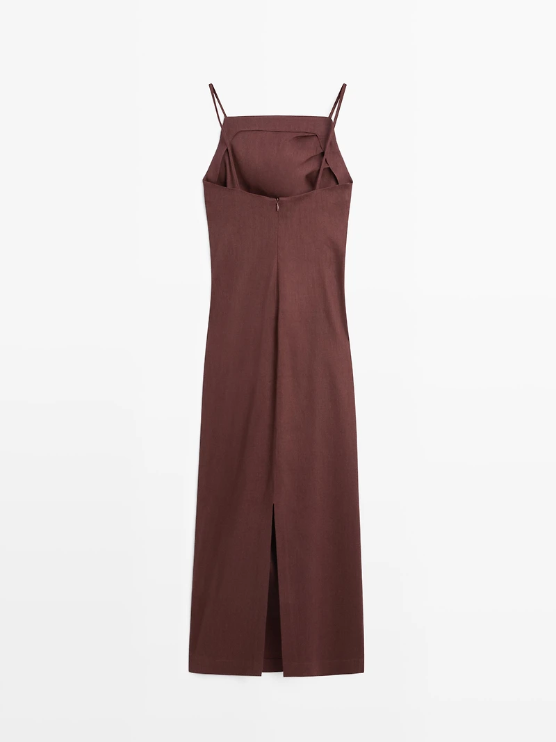 Strappy stretch linen midi dress