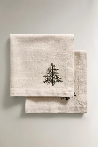 LOT DE SERVIETTES DE TABLE COTON BRODERIE SAPIN DE NOËL (LOT DE 2)