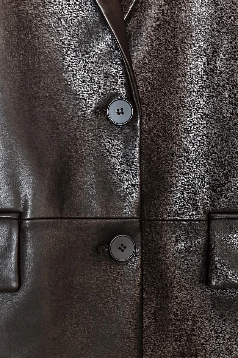 FAUX LEATHER STRAIGHT FIT BLAZER
