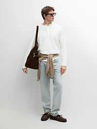 Long sleeve henley neck T-shirt