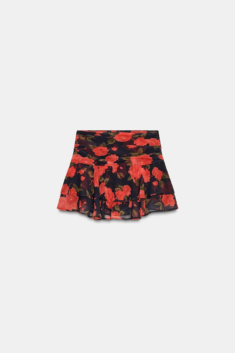 RUFFLED FLORAL PRINT SKORT
