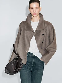 Manteau court à col montant en laine mélangée