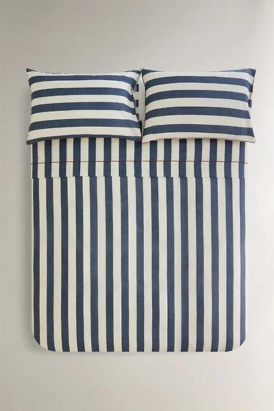 FADED COTTON STRIPED DUVET COVER