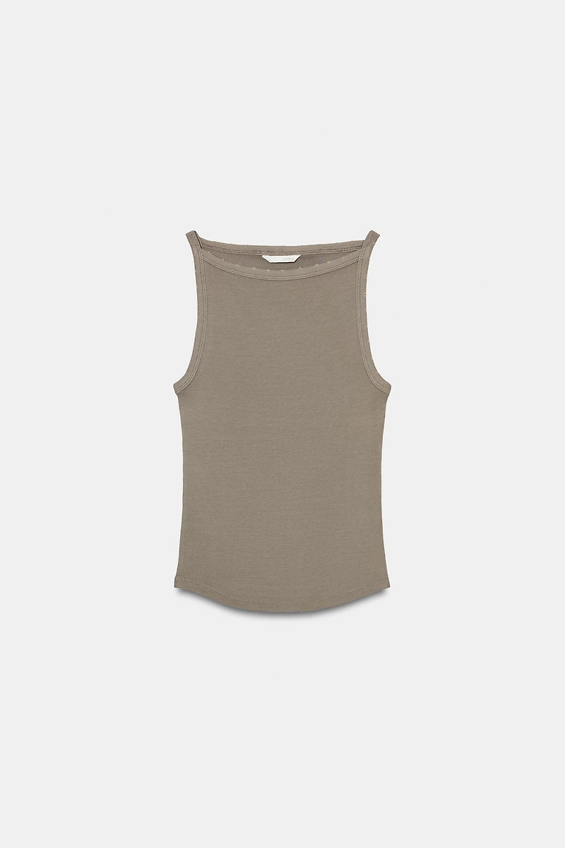 WASHED EFFECT RIB HALTER TOP
