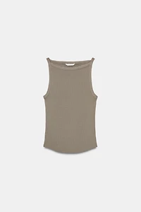 WASHED EFFECT RIB HALTER TOP