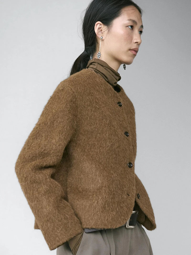 Alpaca and wool knit cardigan with brushed finish