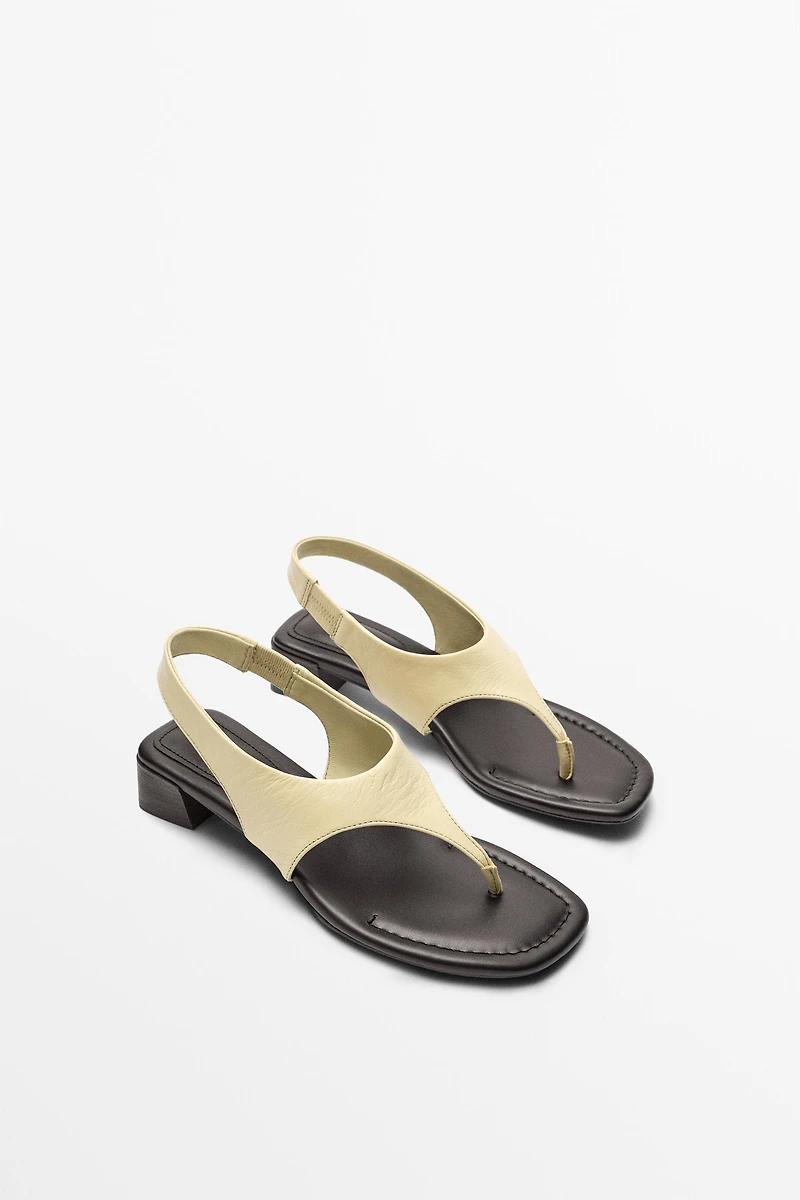 Leather sandals with block heel