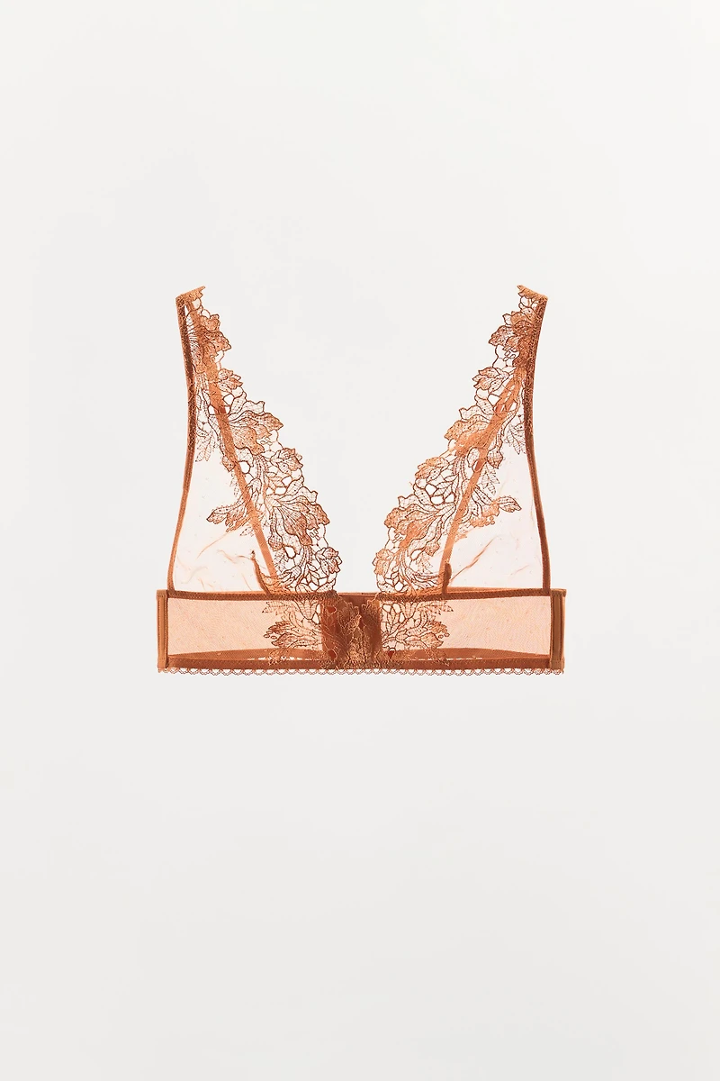 MESH AND LACE TRIANGLE BRA