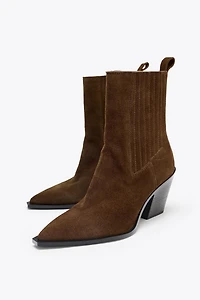 SPLIT LEATHER COWBOY ANKLE BOOTS