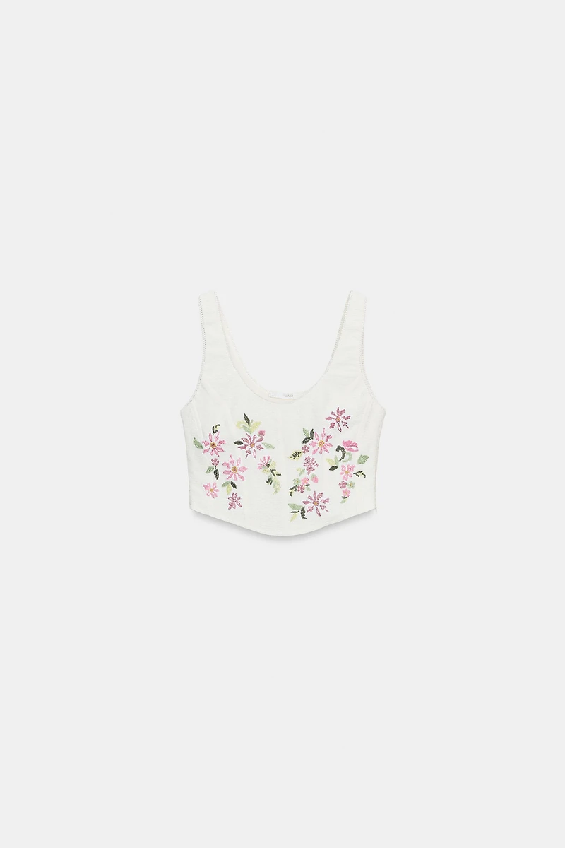 EMBROIDERED TEXTURED CORSET TOP